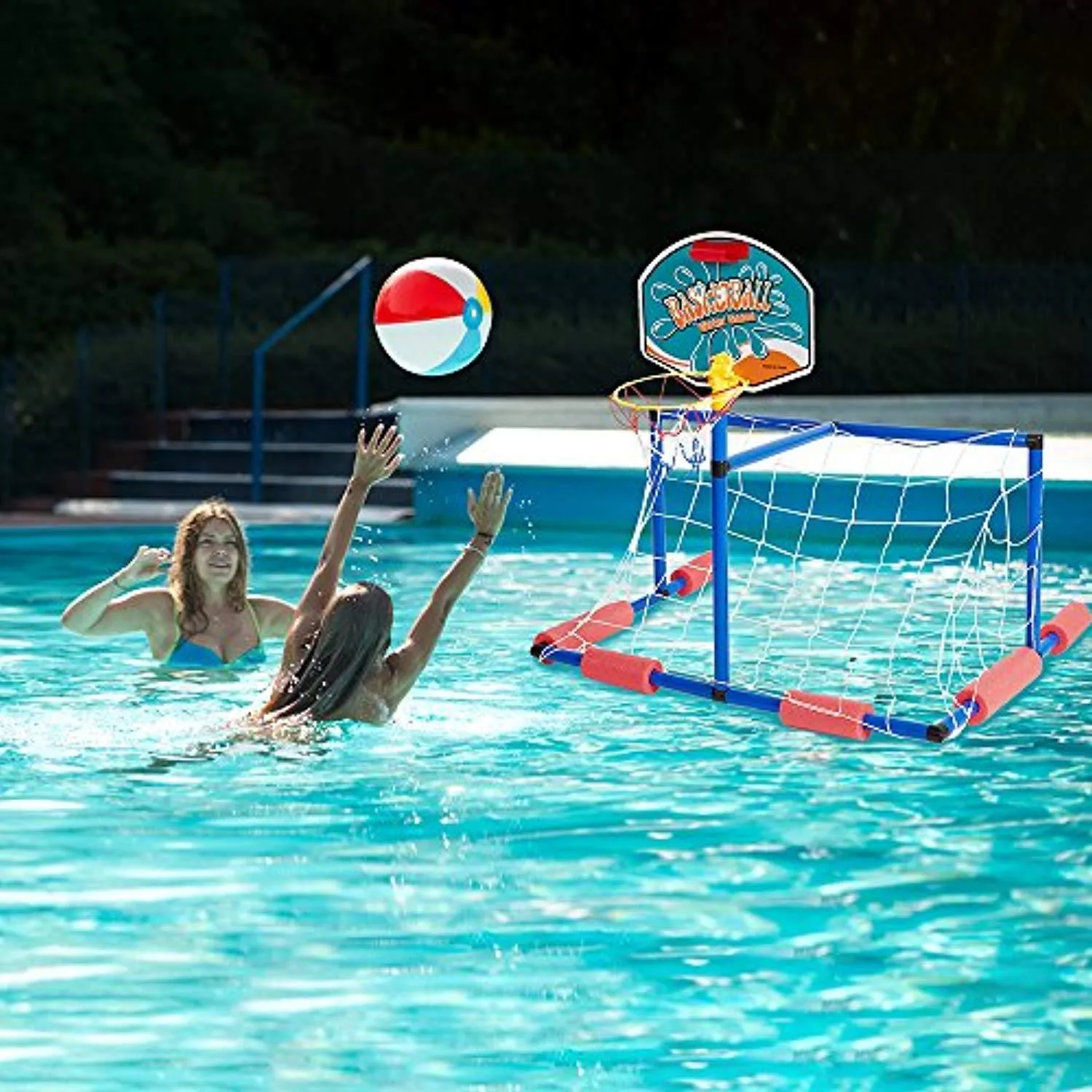 2 in 1 Water Sport Game ,Water Polo with Basketball Stand for Play