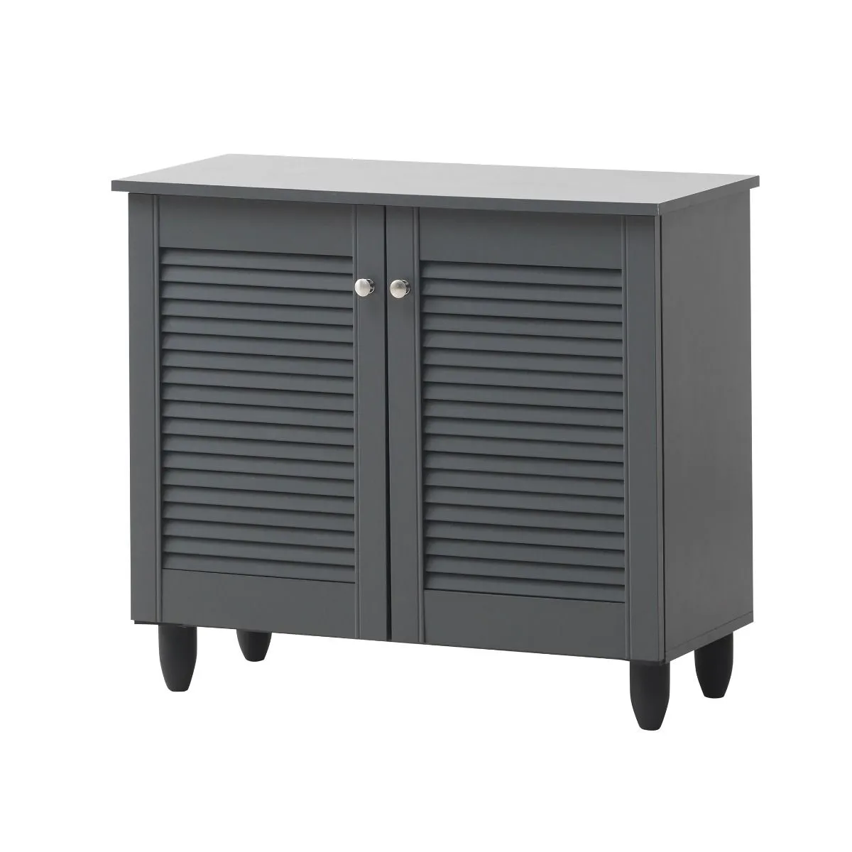 All Homely Basics Traditional 2 Door Shoe Cabinet in Dark Oak Finish with Metal Handles | Stores 8 Pairs of Shoes | H68cm W77cm D34cm