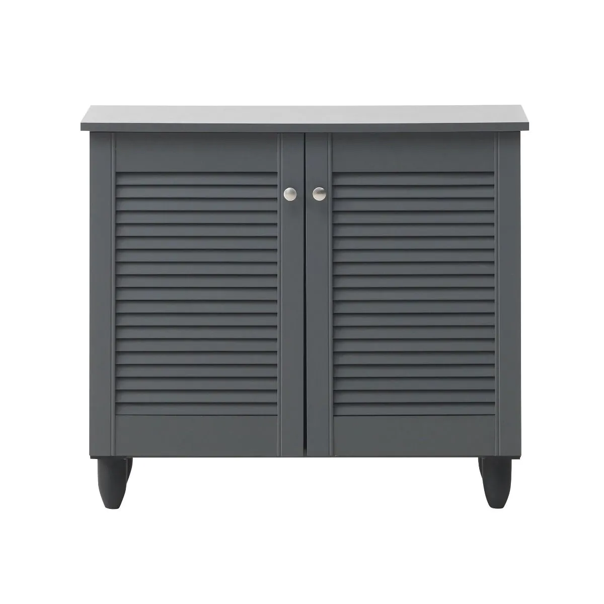 All Homely Basics Traditional 2 Door Shoe Cabinet in Dark Oak Finish with Metal Handles | Stores 8 Pairs of Shoes | H68cm W77cm D34cm