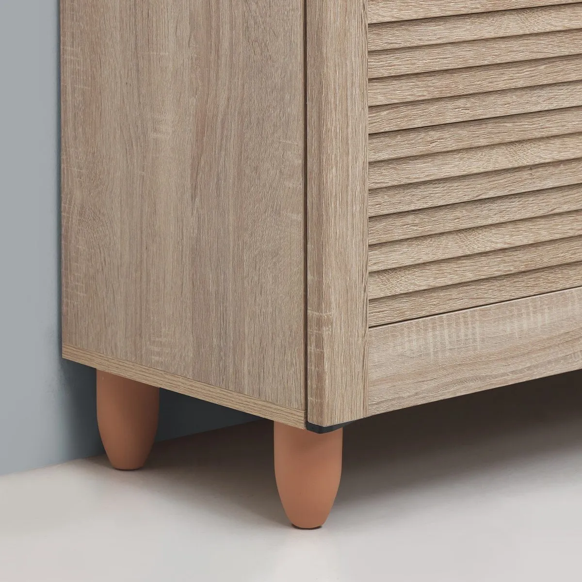 All Homely Basics Traditional 2 Door Shoe Cabinet in Dark Oak Finish with Metal Handles | Stores 8 Pairs of Shoes | H68cm W77cm D34cm
