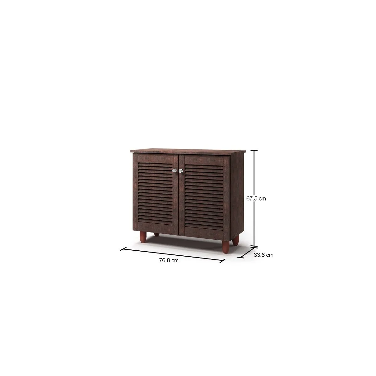 All Homely Basics Traditional 2 Door Shoe Cabinet in Dark Oak Finish with Metal Handles | Stores 8 Pairs of Shoes | H68cm W77cm D34cm