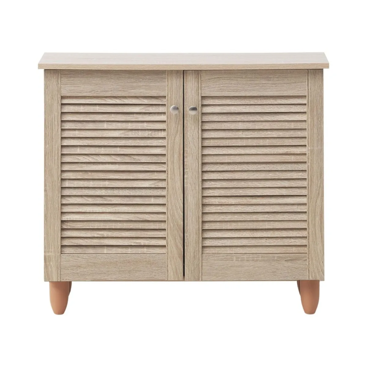 All Homely Basics Traditional 2 Door Shoe Cabinet in Dark Oak Finish with Metal Handles | Stores 8 Pairs of Shoes | H68cm W77cm D34cm