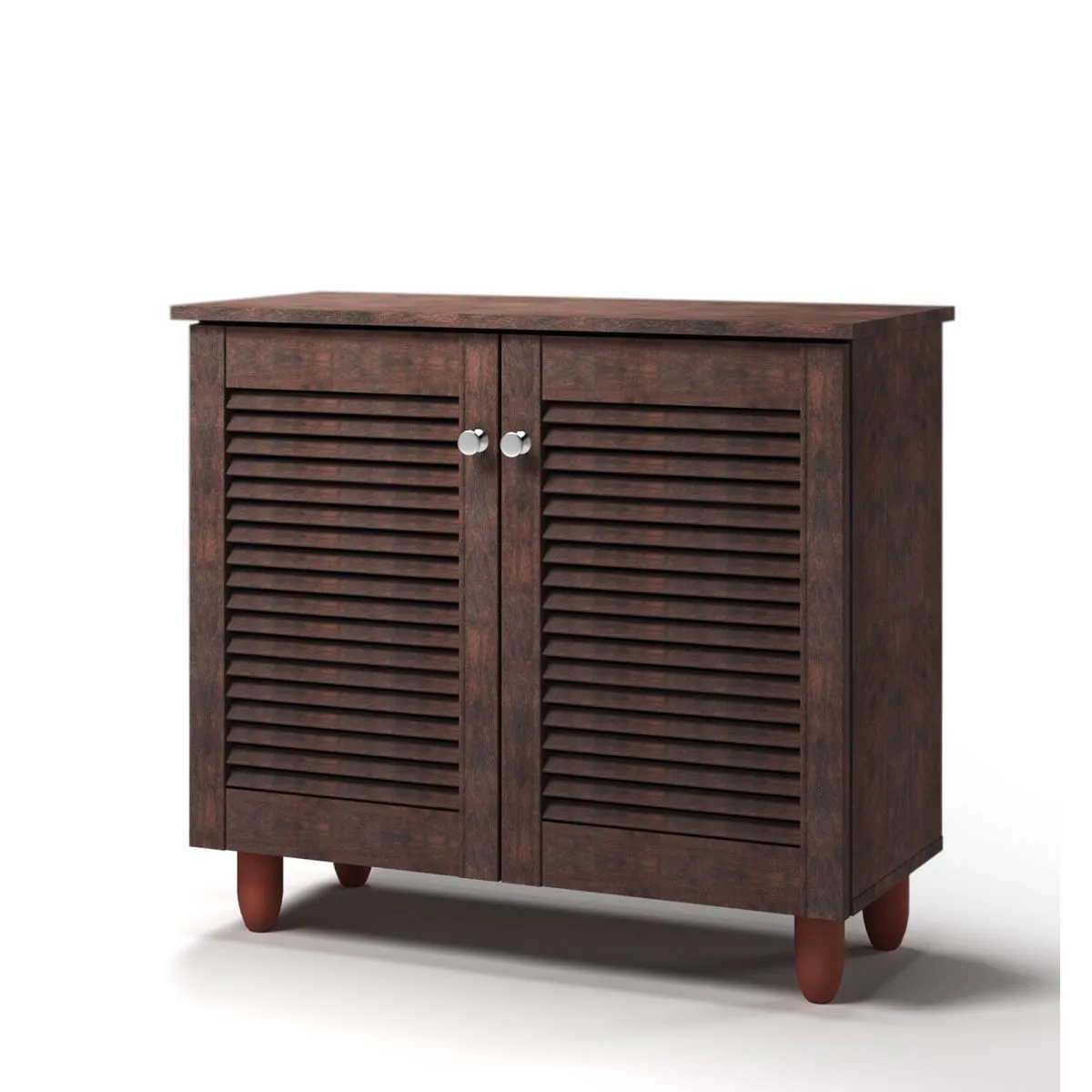 All Homely Basics Traditional 2 Door Shoe Cabinet in Dark Oak Finish with Metal Handles | Stores 8 Pairs of Shoes | H68cm W77cm D34cm