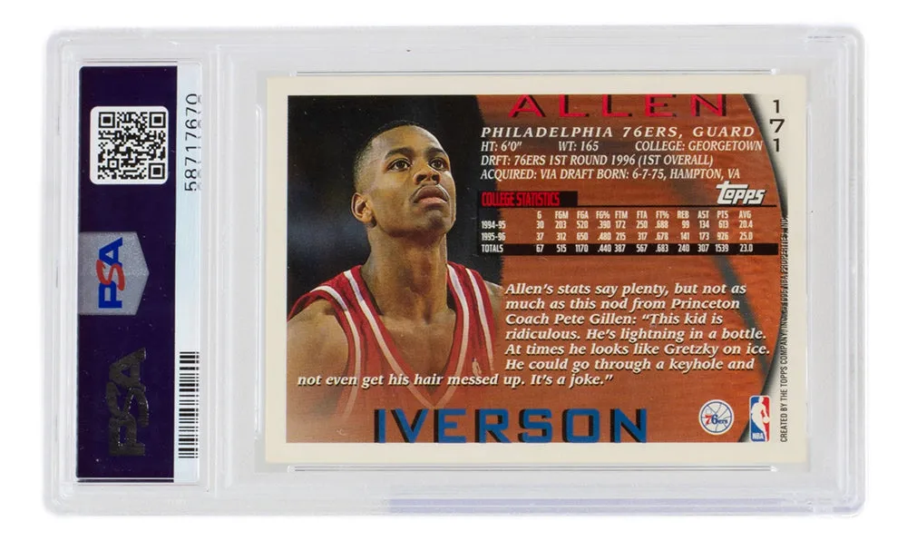 Allen Iverson 1996 Philadelphia 76ers Topps Card #171 PSA EX-MT 6