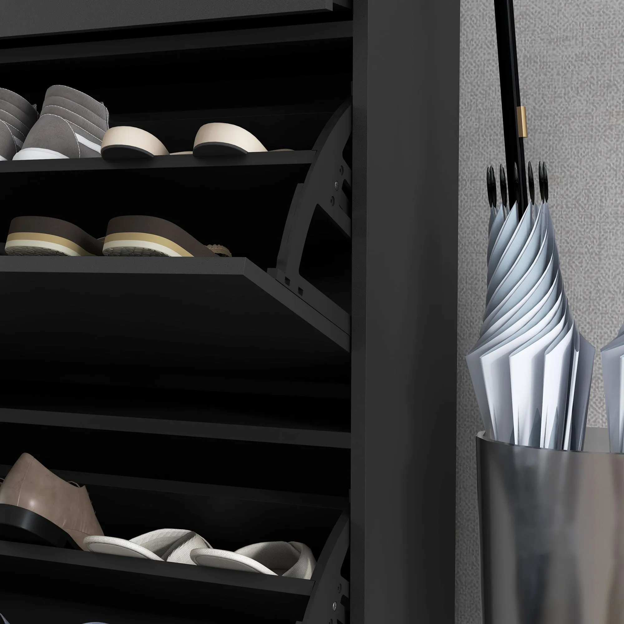 HOMCOM Shoe Storage Cupboard with 2 Flip Doors and Sliding out Drawer, Black