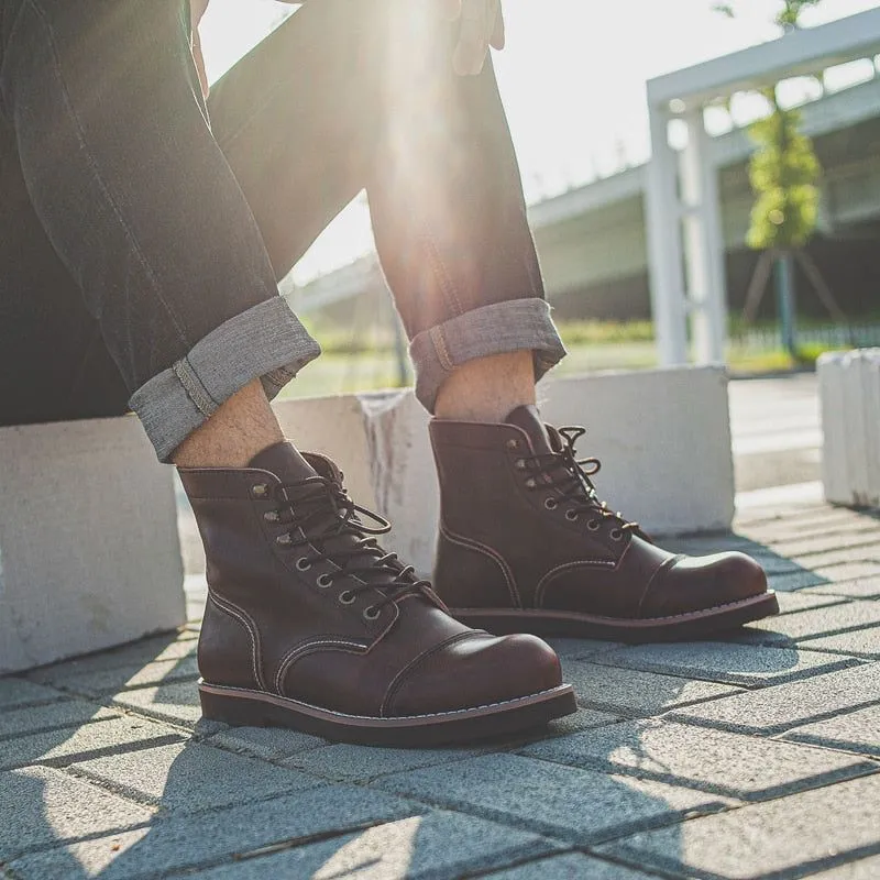 Men's Casual Shoes Handmade Brown Ankle Boots Vintage Pattern YOS200