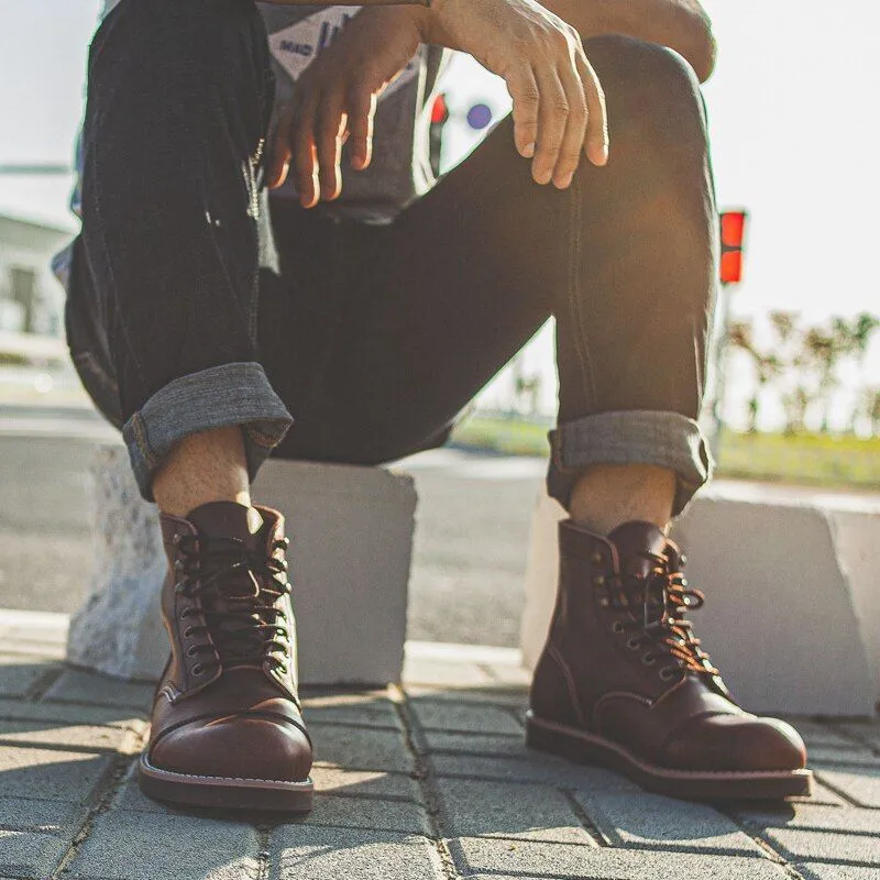 Men's Casual Shoes Handmade Brown Ankle Boots Vintage Pattern YOS200