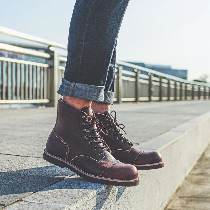 Men's Casual Shoes Handmade Brown Ankle Boots Vintage Pattern YOS200