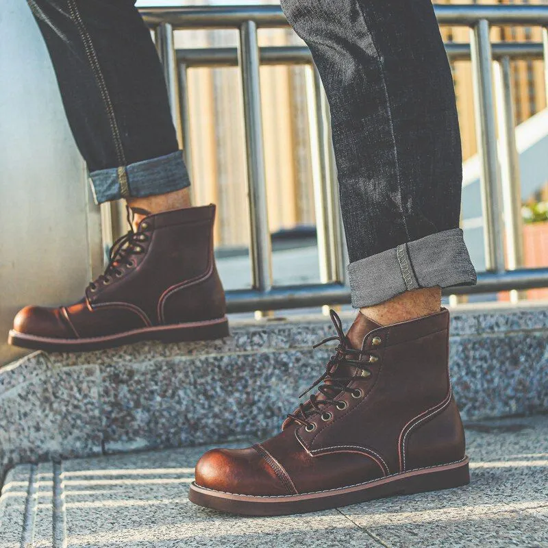 Men's Casual Shoes Handmade Brown Ankle Boots Vintage Pattern YOS200