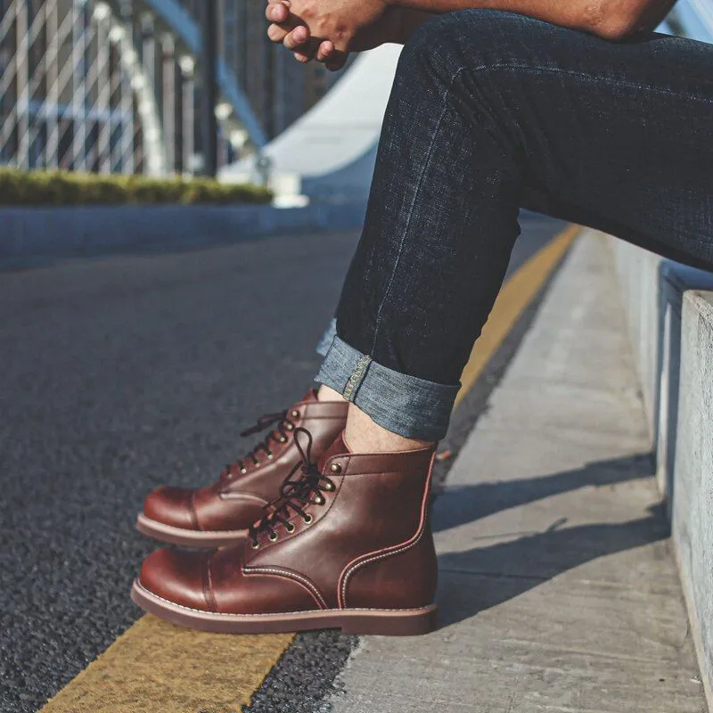 Men's Casual Shoes Handmade Brown Ankle Boots Vintage Pattern YOS200