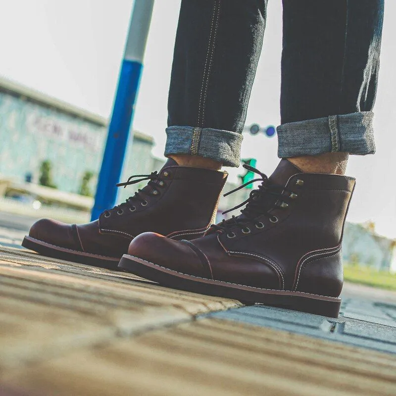 Men's Casual Shoes Handmade Brown Ankle Boots Vintage Pattern YOS200