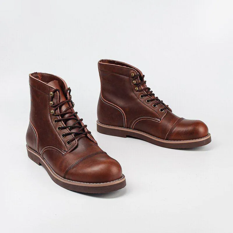 Men's Casual Shoes Handmade Brown Ankle Boots Vintage Pattern YOS200